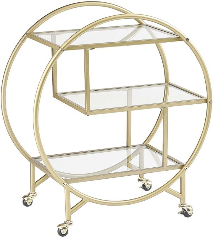 Servierwagen Transparent und Gold Glas rund mit Rollen Metallgestell glamourös moderne Ablagemöglichkeit für Küche Terra...