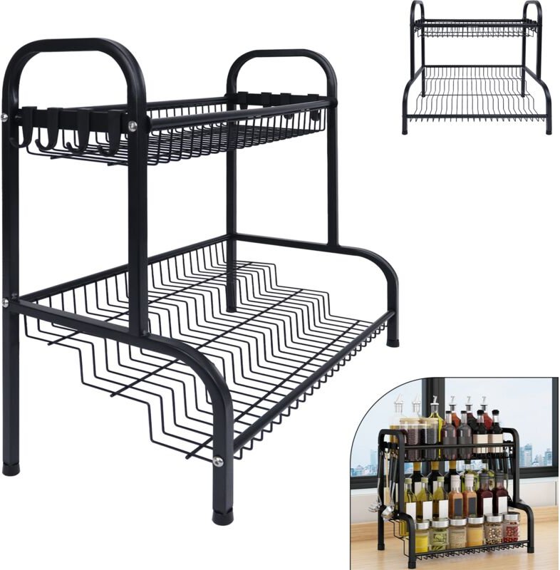 Froadp Gewürzregal 2 Entagen Metall Gewürzständer mit 8 Haken Küchenregal Stehend Organizer Gewürzhalter 42.5x25.5x41cm ...