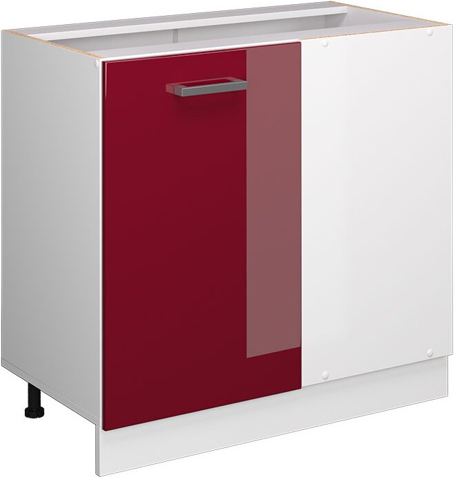 Eckschrank für Haushaltsgegenstände R-Line, Bordeaux Hochglanz, 86 cm mit Tür, ohne Arbeitsplatte Vicco