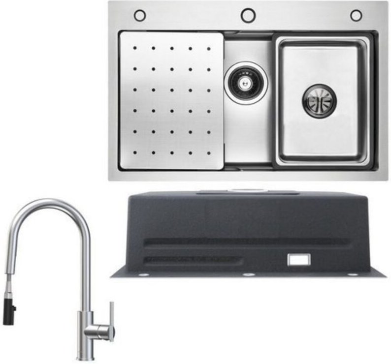 Küchenspüle aus Edelstahl 70x45cm Gebürstete Mit Abtropffläche + Ausziehbarer Küchenarmatur gebürstete Mit 2 Strahlarten...