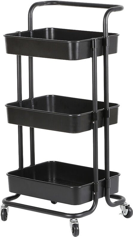 Küchenwagen Rollwagen Servierwagen Küchentrolley Metall für Küche Bad 3 Etagen-43×36×86cm Schwarz