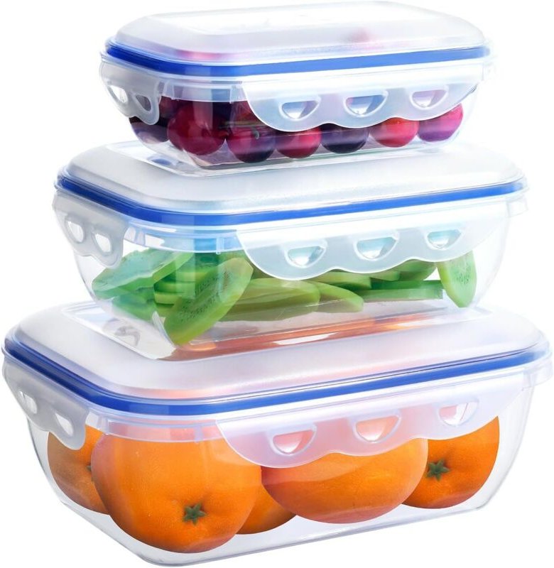 Set mit 3 rechteckigen, auslaufsicheren Lebensmittelbehältern aus Kunststoff, mikrowellen- und spülmaschinengeeignet, mi...