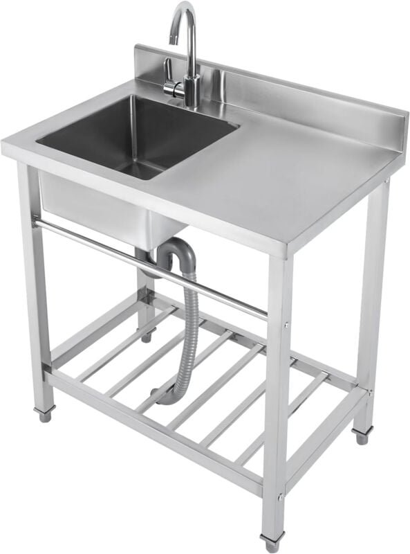 Edelstahlspüle Freistehend Mit Wasserhahn, 80x55x84cm Edelstahl Multifunktionswaschtisch Spültisch Für Outdoor Und Campi...