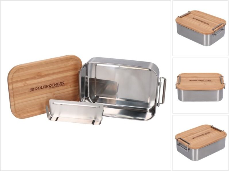 Toolbrothers - Fan Edelstahl Brotdose mit Bambus Deckel 1200 ml, Lunchbox für Erwachsene und Kinder, Brotzeit, Vesperbox...