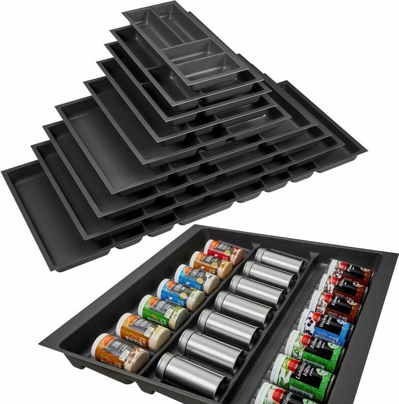 So-tech - orga-box 3 Gewürzgläsereinsatz Tiefe 473 mm anthrazit Schubladeneinsätze Breite 491 mm für Schubladen 600 mm