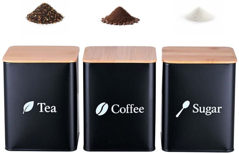 Aufbewahrungsdosen für Kaffee, Tee und Zucker - 3-teiliges Metallset