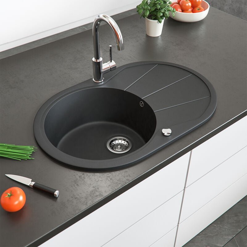 Bergstroem - Spülbecken , Schwarz, 78 x 50 cm Rund mit Trockenplatz, Bergström