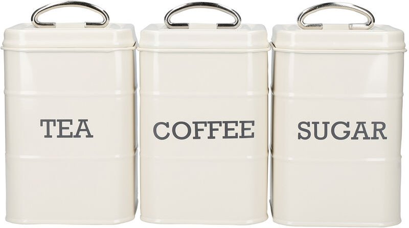 KitchenCraft Living Nostalgie Kaffee-, Tee- und Zuckerdosen de Stahl in Box dedede Geschenk 3 Stück Antike Cremefarbe