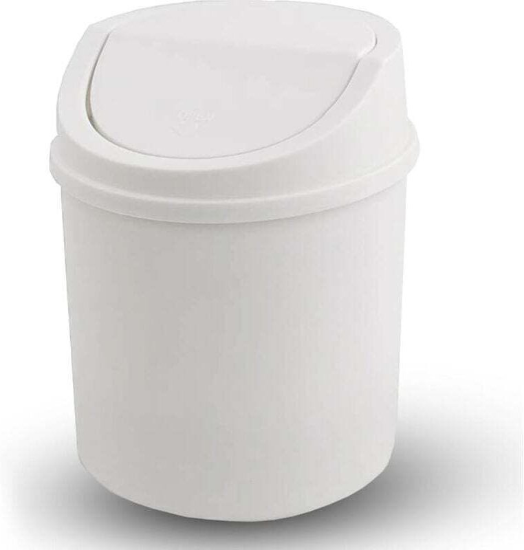 Mini-Mülleimer mit Deckel, Tisch-Mülleimer, kleiner Kunststoff-Mülleimer, weiß