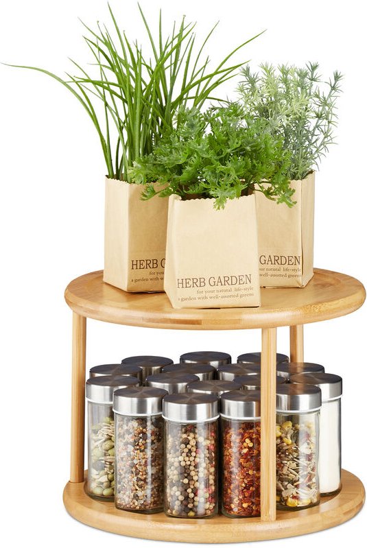 Relaxdays - Drehregal Küche, Gewürzkarussell 360°, kleines Parfüm Regal, Schrankrondell HxD 19,5 x 24,5 cm, Bambus, natu...