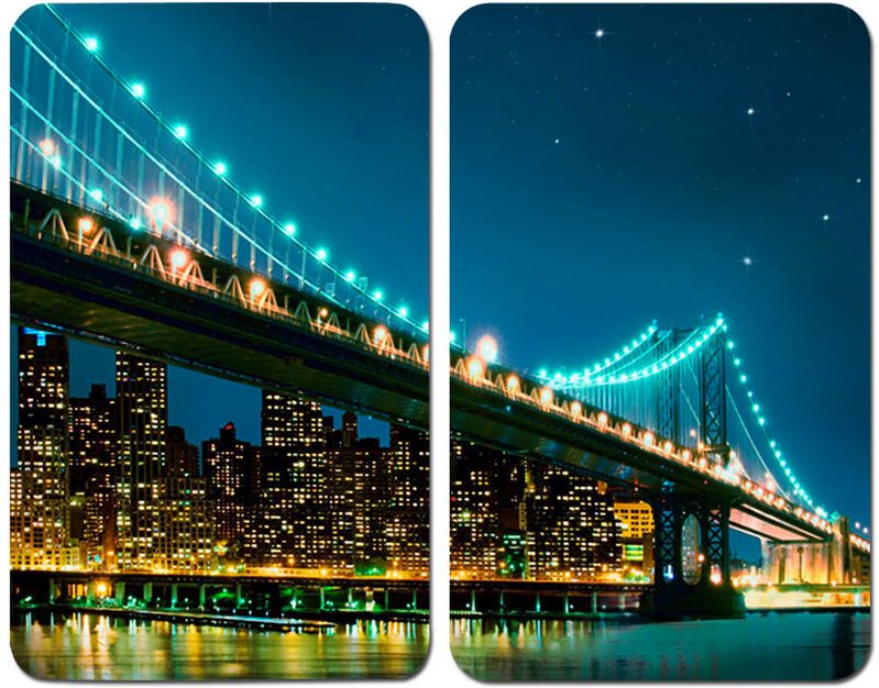 Thumbnail - Herdabdeckplatte Universal Brooklyn Bridge 2er Set, für alle Herdarten, Mehrfarbig, Gehärtetes Glas mehrfarbig, Kunststo...
