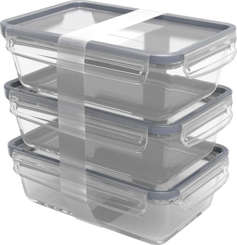 Rotho - Kühlschrankdose Glas clic & lock 1,3 l, 3er Set Vorratsdose