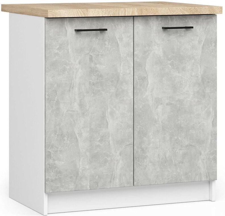 Küchenschrank AKORD OLIWIA modular S80 Unterschrank mit Arbeitsplatte Weiß 80 cm 2 Türen 2 Ebenen Front Beton B80 x H85 ...