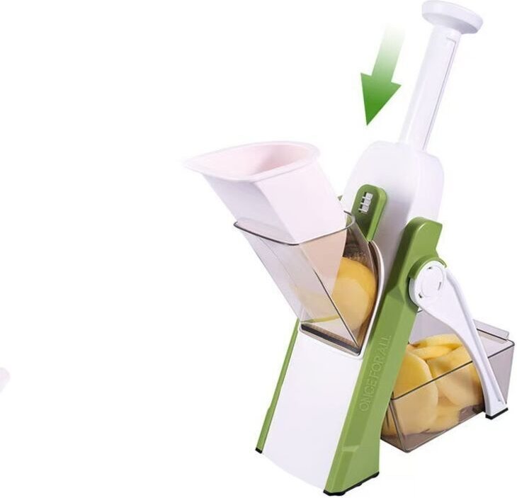 Sicherheits-Küchenmandoline, multifunktionaler manueller Gemüseschneider mit Edelstahlklinge, für Würfel, Pommes frites,...