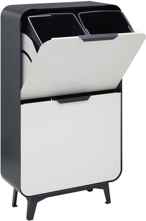 Round Designer Mülltrennsystem mit 4 Inneneimern, Abfalleimer / Mülleimer aus Stahl, 4 x 17 l (68 l) Dunkelgrau / Anthra...