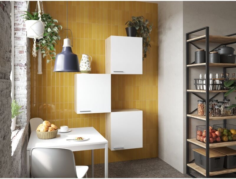 Oberschrank Hängeschrank Küche 3 Stück 50 cm Eiche Sägerau Weiß Merle Respekta