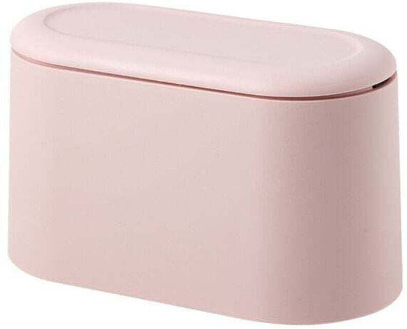 1 Stück (rosa) kleiner Tischmülleimer, XU, Mini-Küchen-/Schreibtischmülleimer aus Kunststoff mit Druckknopfdeckel, Mülle...