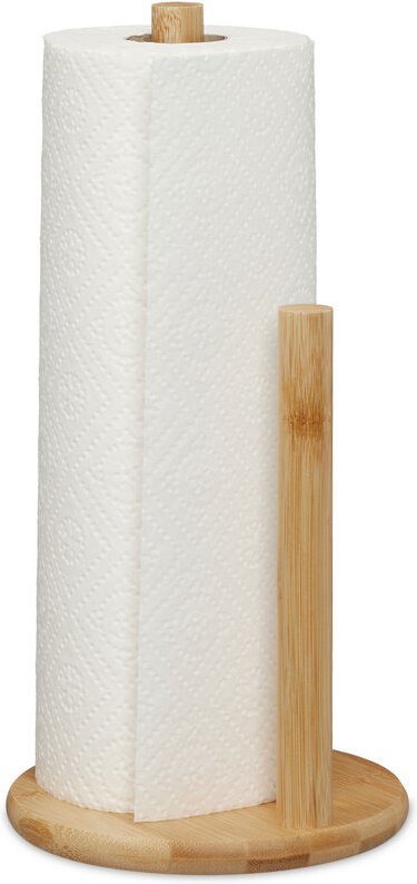 Relaxdays - Küchenrollenhalter stehend, Bambus, Rollenhalter mit Abrollstopp, HxD: 28 x 14,5cm, Küchenrollenständer, nat...