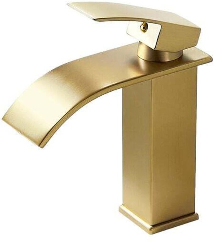 Moderne, elegante Design-Waschtischarmatur, Messing-Badezimmermischer, goldene Wasserfallarmatur