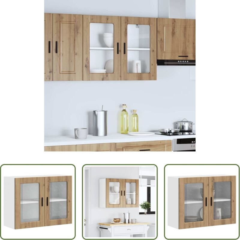 Küchenmöbel - Küchen-Hängeschrank mit Glastür Porto Artisan-Eiche