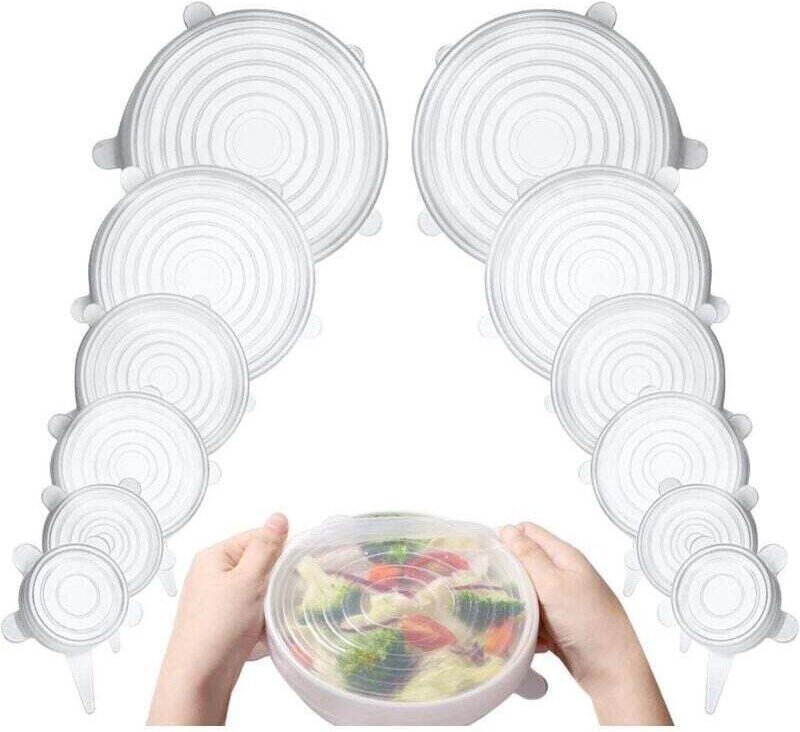 Lebensmittelechte Silikondeckel, 12er-Pack dehnbare Silikondeckel, flexibel, wiederverwendbar, Deckel zur Aufbewahrung v...