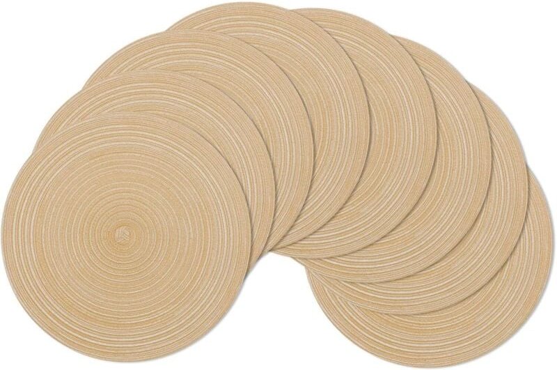 Tischsets, 6er-Set, Khaki, 38 x 38 cm, rund, gewebt, waschbar, hitzebeständig, Tischsets für den Esstisch