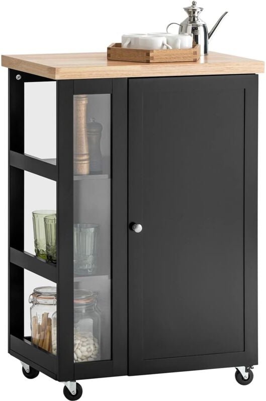 SoBuy FKW75-SCH Küchenwagen Servierwagen Beistellwagen Rollwagen mit 1 Tür und 3 Regalböden Schwarz BHT ca.: 60x90x40cm