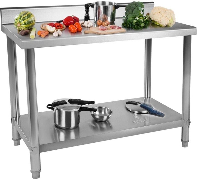 Royal Catering - Arbeitstisch Gastro Edelstahl Edelstahltisch Küchentisch Tisch Aufkantung 100cm