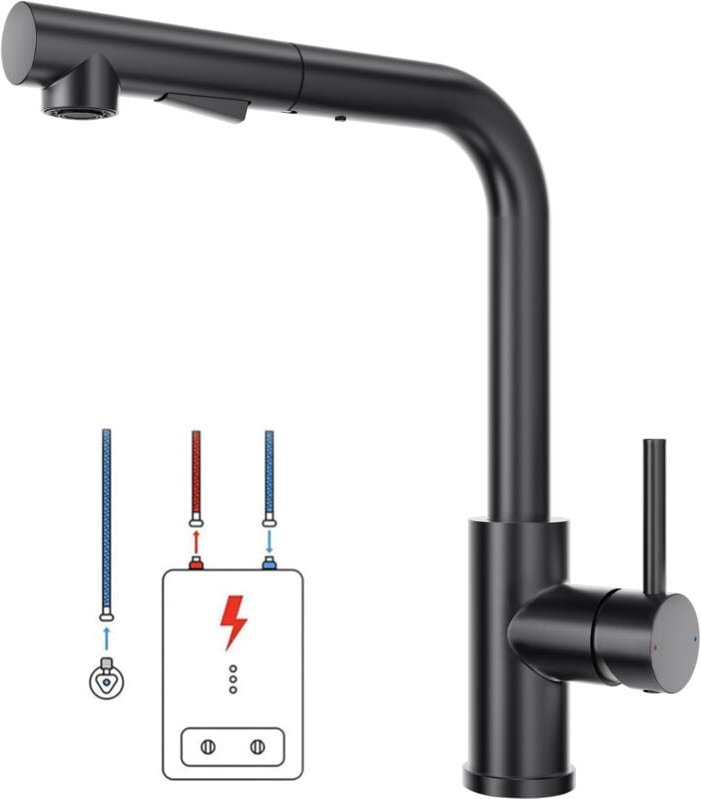 Schwarz Niederdruck Küchenarmatur 360° Drehbar, Wasserhahn Niederdruck Schwarz Einhebelhahn aus Edelstahl, Spülenmischer...