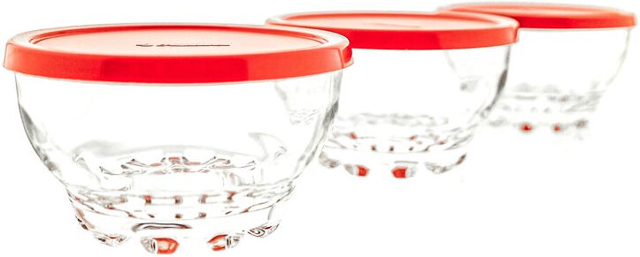 Glasschalen mit rotem Deckel – 105 mm – 3er-Set - Pasabahce