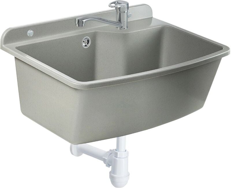 Gospo Ausgussbecken mit stehende Armatur, Waschbecken 61 cm x 44 cm x 23,5 cm, Waschtrog mitüberlauf