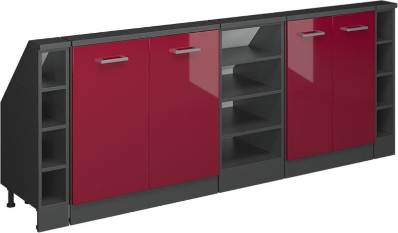 Dachschrägenschrank Rion, Rot Hochglanz/Anthrazit, 5er Set, Vicco