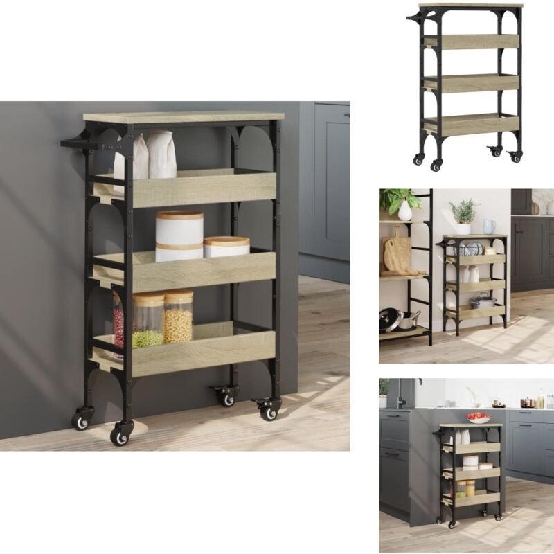 Küchenwagen Sonoma-Eiche 53x20x76 cm Holzwerkstoff - Küchenwagen - Holzwerkstoffmöbel - Vintage Küchentisch - Mobile Spe...