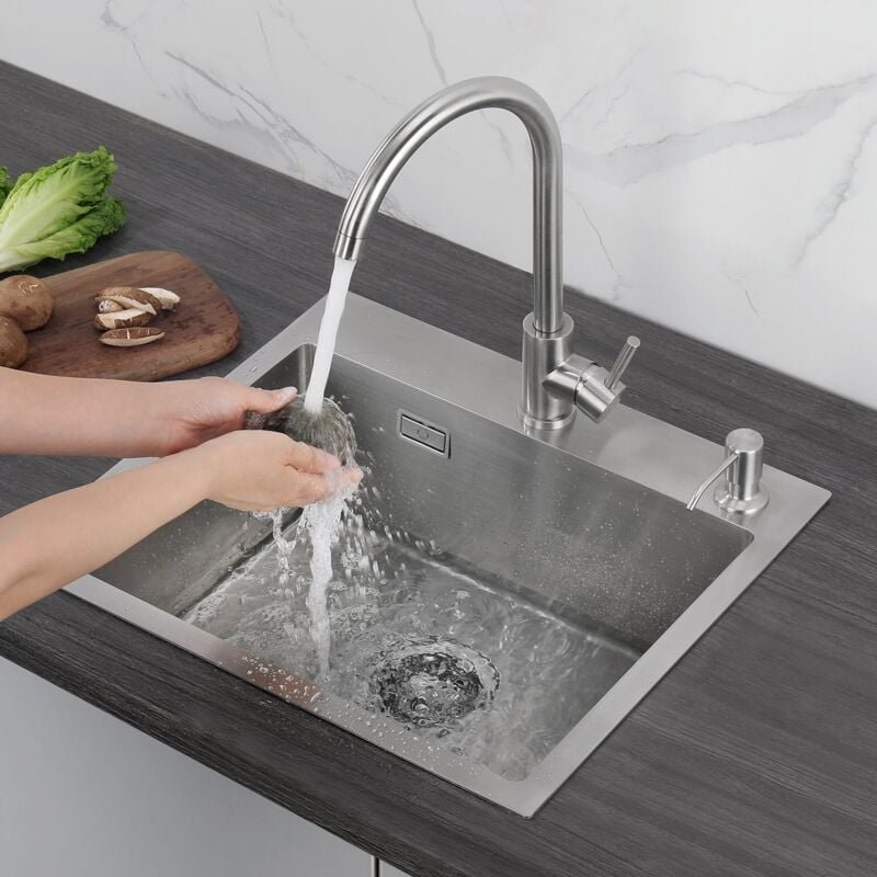 Spüle mit 1 Becken Quadratische Küchenspüle 50 x 45 x 18,5 cm Edelstahl Küchenspüle Küchenspüle Ohne Seifenspender - Cec...