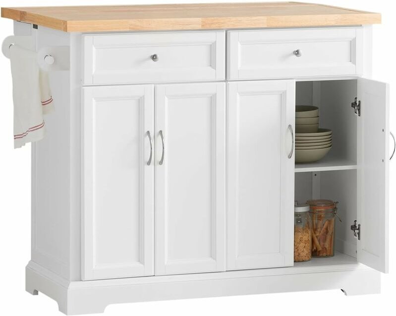 Extendable Kitchen Trolley Island Storage Cupboard White FKW71-WN - Sobuy