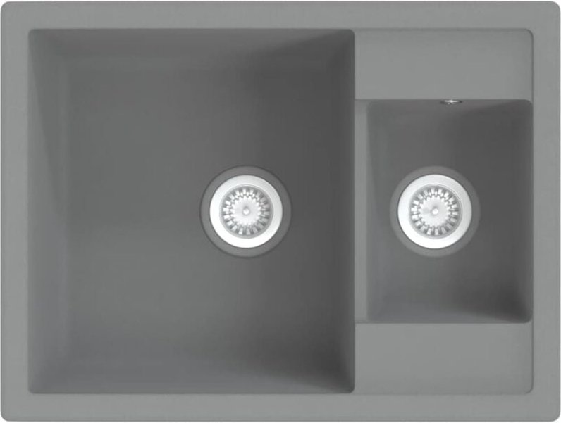 Küchenspüle mit Überlauf Doppelbecken Grau Granit Vidaxl
