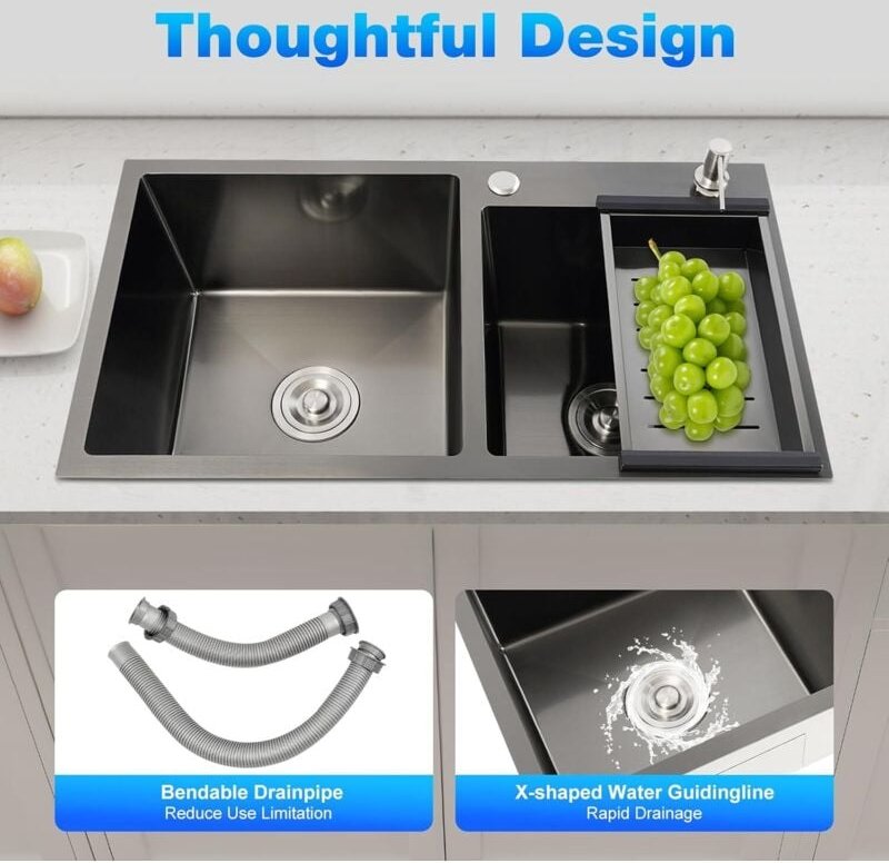 Doppelspüle Küche Küchenspüle 78x43cm Spühlbecken Waschbecken, Edelstahl-Einbauspülbecken Mit Abwasser- und Überlaufrohr...