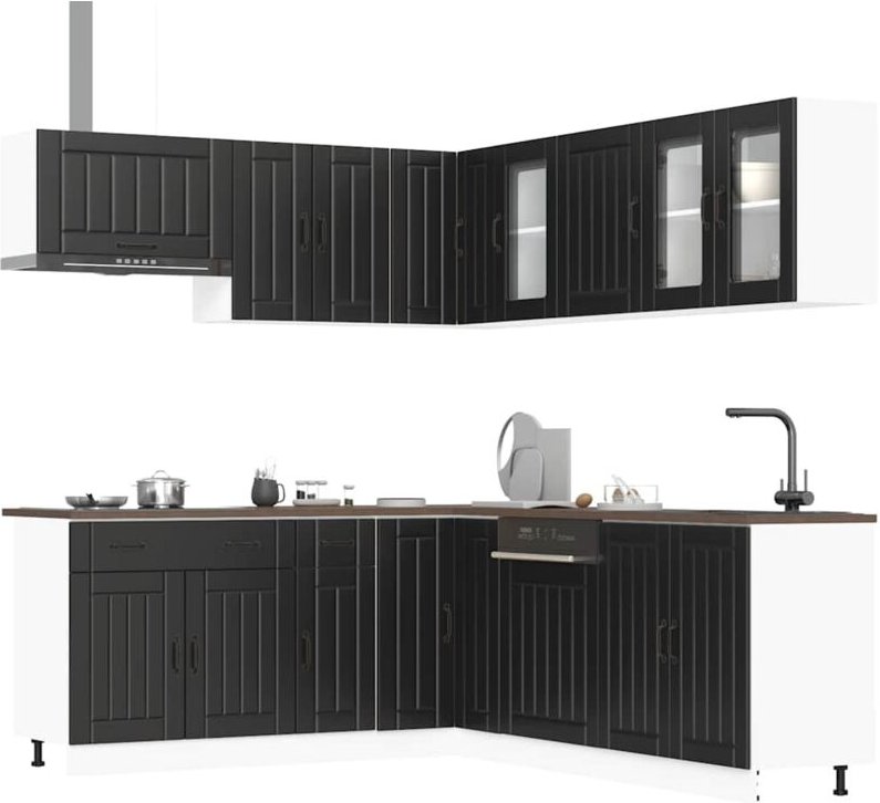 11-tlg. Küchenschrank-Set Lucca Schwarz Holzwerkstoff Vidaxl