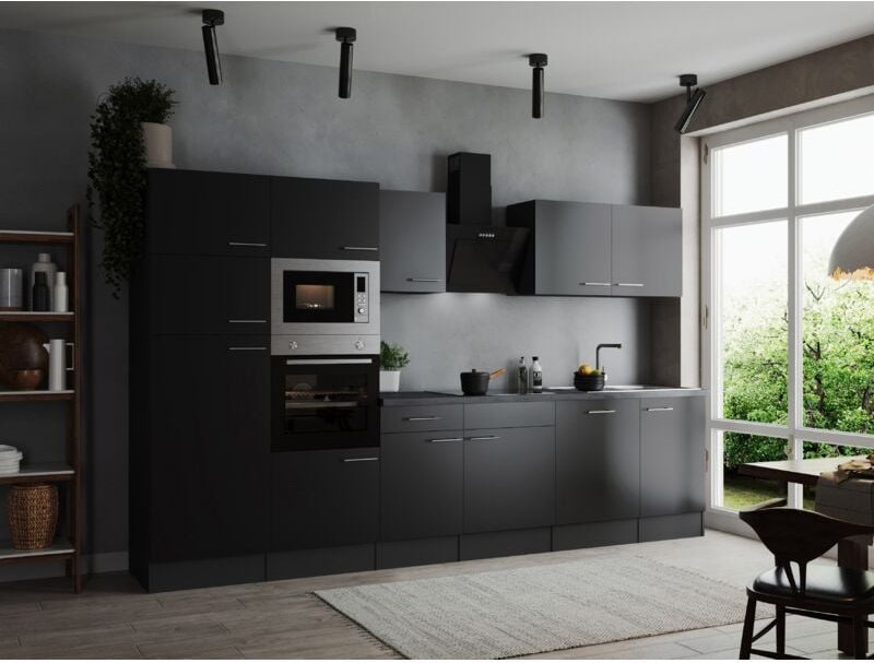 Küche Küchenzeile Küchenblock Grau Matt Schwarz Oliver 340 cm Respekta