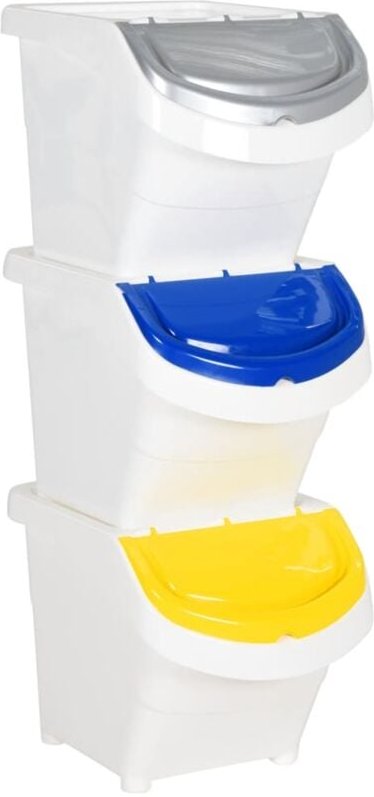Abfallbehälter mit Deckeln 3 Stk. Stapelbar Weiß pp 78 l Vidaxl