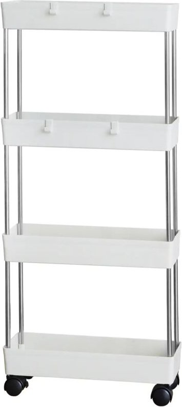 Badezimmerregal auf Rollen, 4-stöckiges Küchenregal, Rollständer, Weiß (5802)