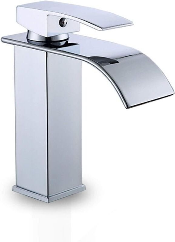 Eckwaschtischarmatur, Einhebelmischer für Warm- und Kaltwasser, quadratische Wasserfall-Waschtischarmatur mit großer Öff...