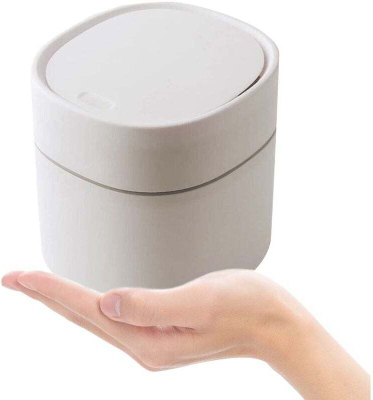 YMYNY Mini-Mülleimer mit Deckel, 2 l, kleiner Abfalleimer für Büro, Schminktisch, Nachttisch usw., Polypropylen (weiß, 1...