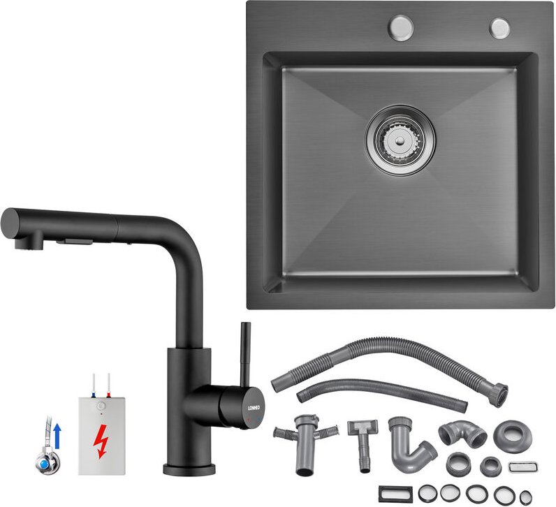 Küchenspüle Edelstahl Einbauspüle 45 × 45 cm + Niederdruck Ausziehbare Küchenarmatur - Auralum