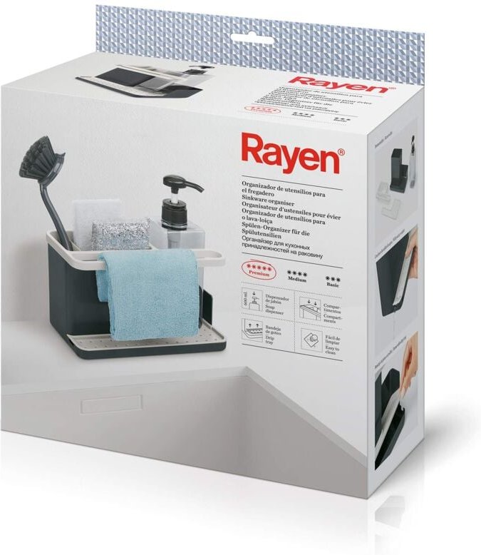 Waschbecken-Utensilien-Organizer, Premium-Reihe, Tropfschale, leicht zu reinigen, Fächer, Seifenspender, Hellgrau und Du...