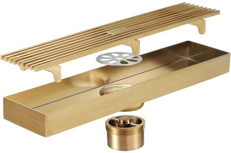 Duschablauf, gebürstetes Gold, rechteckiger Bodenablauf, 304 Edelstahl, geruchshemmender Bodenablauf, Duschablauf für To...