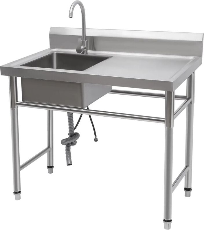 Freistehend Edelstahl Küchenspüle Spültisch 1 Becken Rechts Gastrospüle Waschtisch für Outdoor und Camping, Multifunktio...