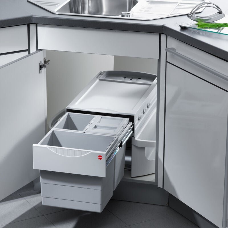 Hailo - Rondo, 3-fach Einbau-Mülleimer, 360° drehbar, Eckschrank Küche