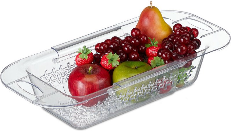 Relaxdays - Spülbecken Sieb, ausziehbar von 43,5–57 cm, zum Einhängen, Abtropfsieb für Spüle, Kunststoff, transparent