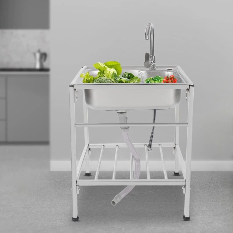 Küchenspüler Edelstahl Mobilspüler Einzelschale Spüler Einzelschale Waschbecken, 60 45 75cm